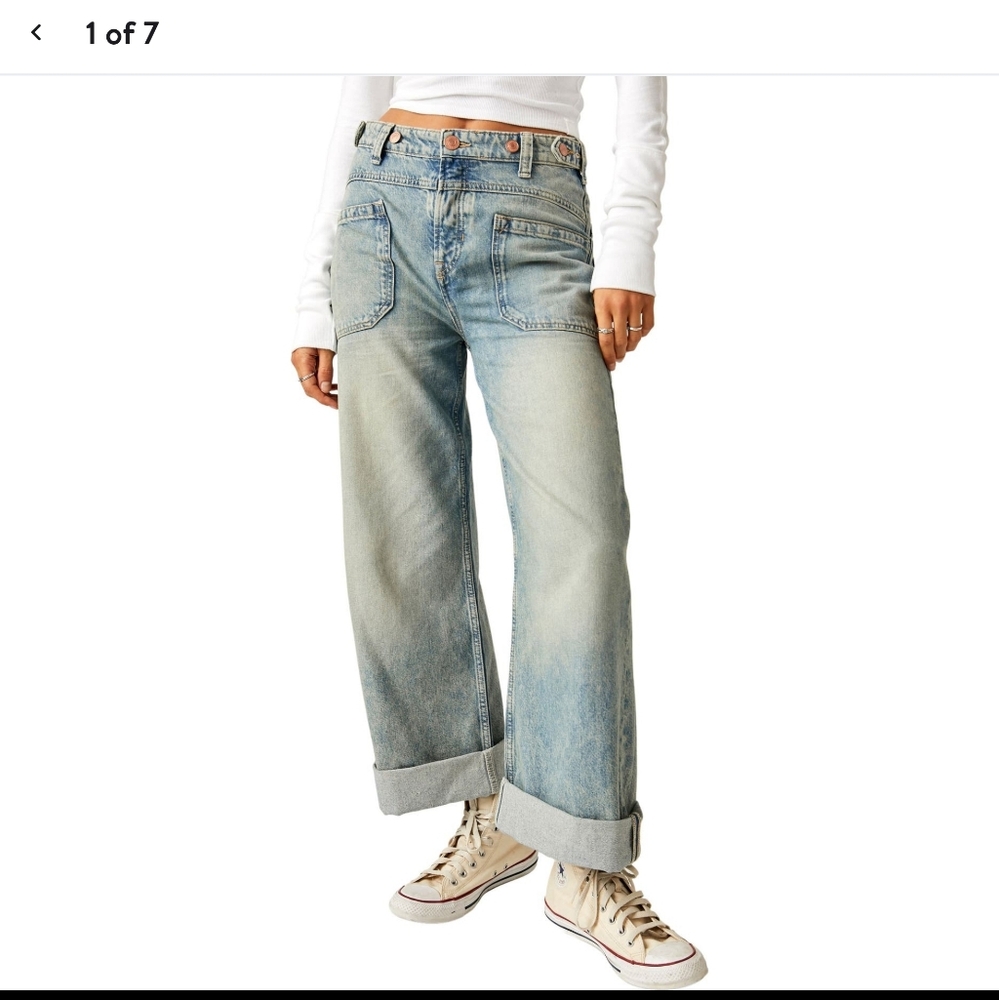 Free People Light Wash Wide Leg Jeans
